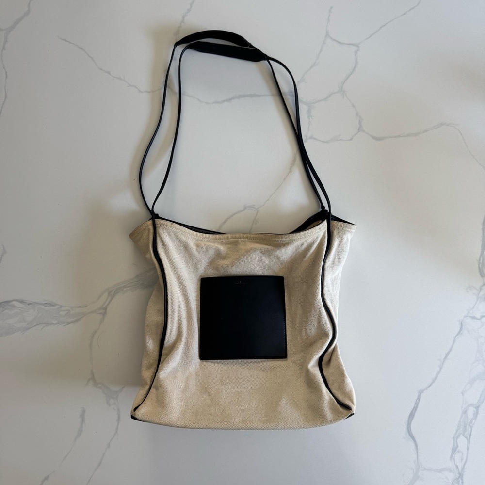 SOLD Jil Sander 2020 - Canvas & Leather Medium Border Tote Bag